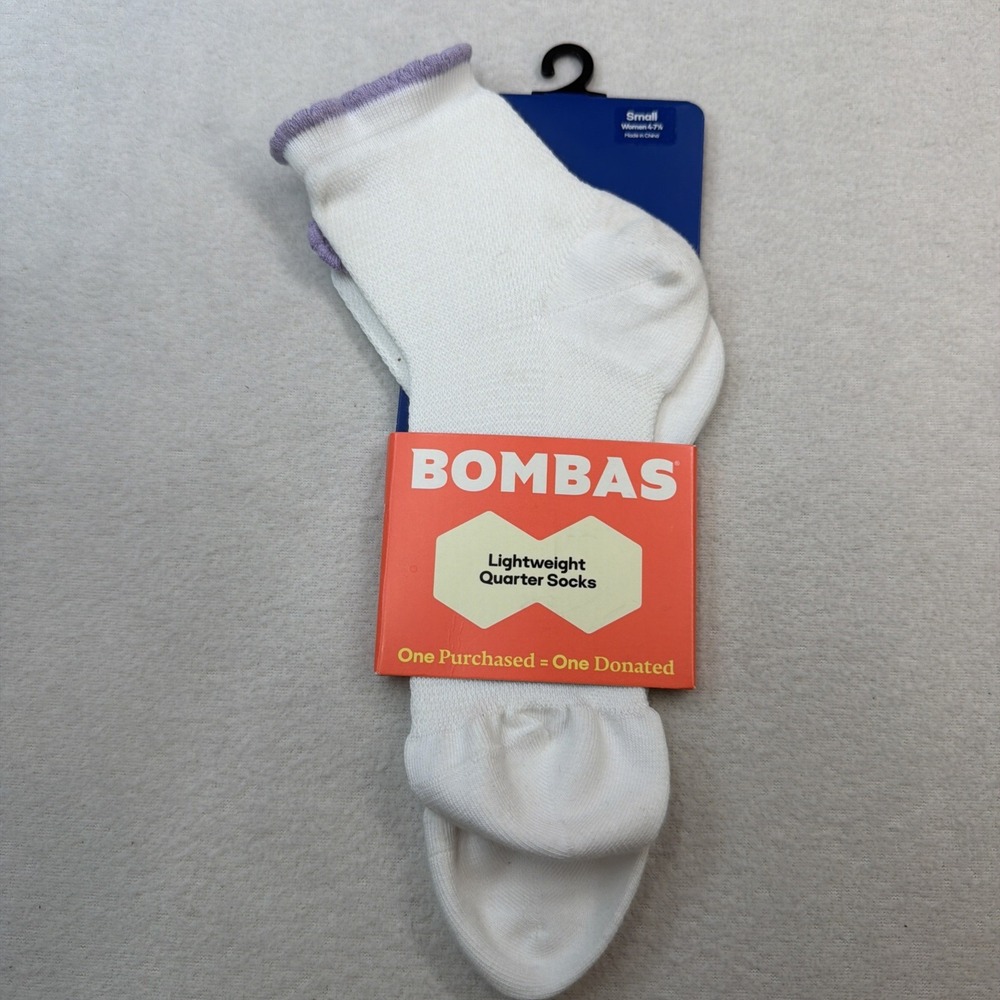 Bombas Solid Scallop Quarter Sock White Womens Size Small 4-7.5 NWT